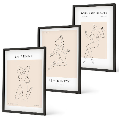 Juego de 3 cuadros Póster minimalista con siluetas femeninas