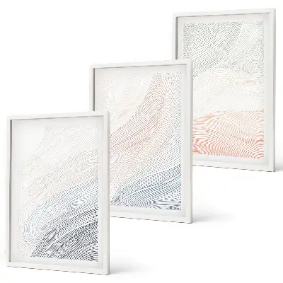 Set de 3 cuadros para salón con diseño de ondas abstractas en tonos pastel