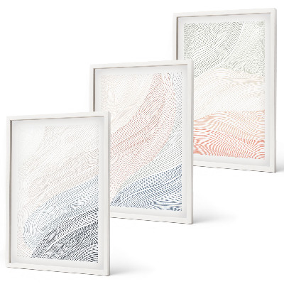 Set de 3 cuadros para salón Ondas abstractas cartón pastel