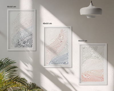 Set de 3 cuadros para salón Ondas abstractas cartón pastel