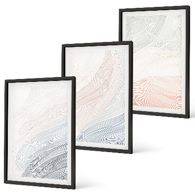Set de 3 cuadros para salón Ondas abstractas cartón pastel
