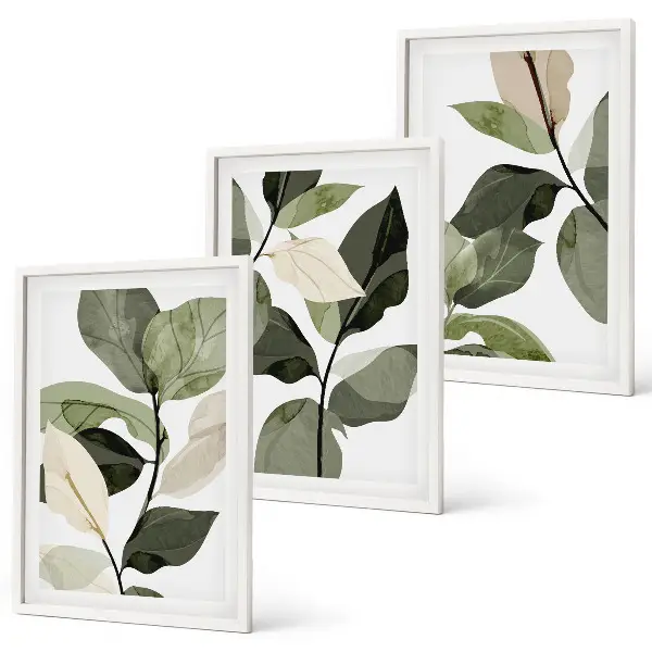 Set de 3 cuadros para salón con diseño de hojas de plantas estilo bohemio