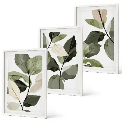 Set de 3 cuadros para salón con diseño de hojas de plantas estilo bohemio