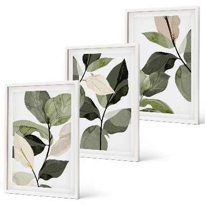 Set de 3 cuadros para salón hojas de plantas bohemias pintadas