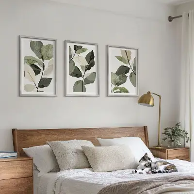 Set de 3 cuadros para salón con diseño de hojas de plantas estilo bohemio