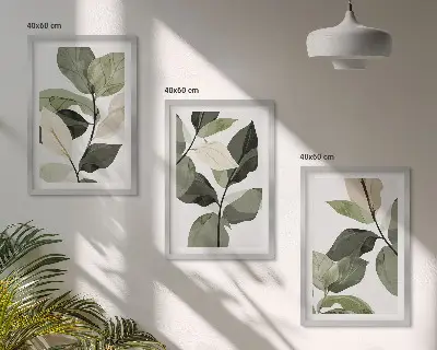 Set de 3 cuadros para salón con diseño de hojas de plantas estilo bohemio