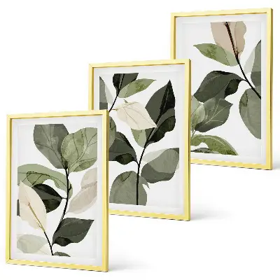 Set de 3 cuadros para salón con diseño de hojas de plantas estilo bohemio