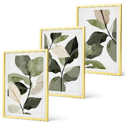 Set de 3 cuadros para salón hojas de plantas bohemias pintadas