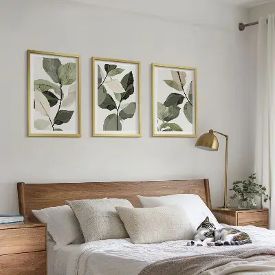 Set de 3 cuadros para salón con diseño de hojas de plantas estilo bohemio