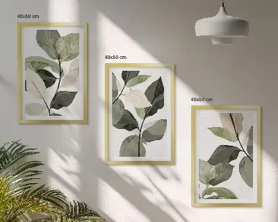 Set de 3 cuadros para salón con diseño de hojas de plantas estilo bohemio