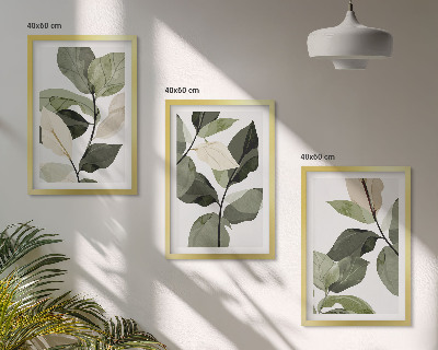 Set de 3 cuadros para salón hojas de plantas bohemias pintadas