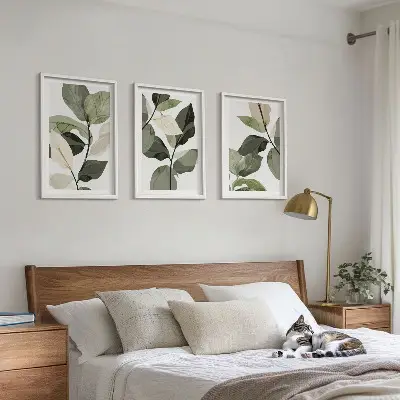 Set de 3 cuadros para salón con diseño de hojas de plantas estilo bohemio
