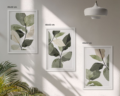 Set de 3 cuadros para salón hojas de plantas bohemias pintadas