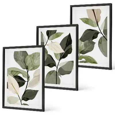 Set de 3 cuadros para salón con diseño de hojas de plantas estilo bohemio
