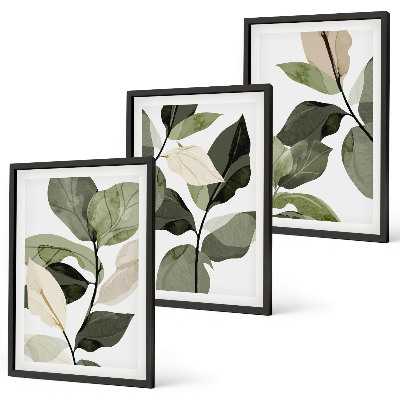 Set de 3 cuadros para salón hojas de plantas bohemias pintadas