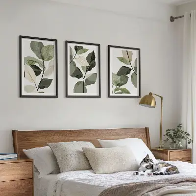 Set de 3 cuadros para salón con diseño de hojas de plantas estilo bohemio