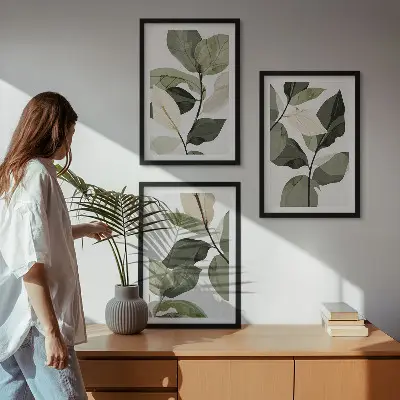 Set de 3 cuadros para salón con diseño de hojas de plantas estilo bohemio