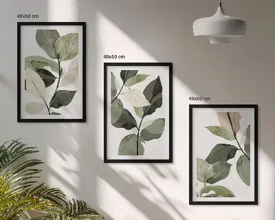 Set de 3 cuadros para salón con diseño de hojas de plantas estilo bohemio