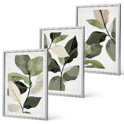 Set de 3 cuadros para salón con diseño de hojas de plantas estilo bohemio