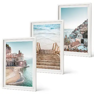 Set de 3 cuadros para salón con vistas de playa en tonos pastel de verano