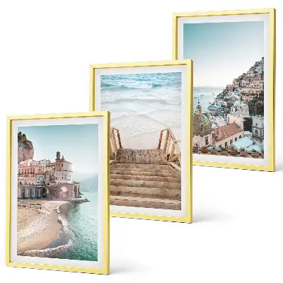 Set de 3 cuadros para salón con vistas de playa en tonos pastel de verano