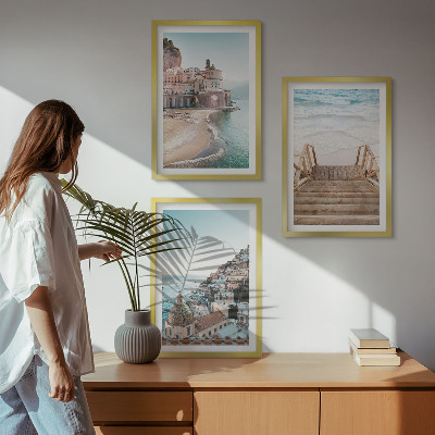 Set de 3 cuadros para salón Vistas de playa en tonos pastel de verano