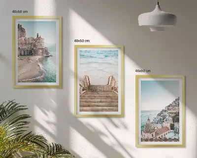 Set de 3 cuadros para salón con vistas de playa en tonos pastel de verano