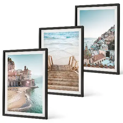 Set de 3 cuadros para salón con vistas de playa en tonos pastel de verano