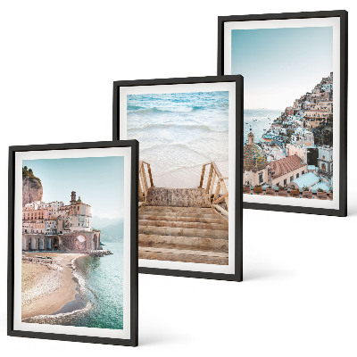 Set de 3 cuadros para salón Vistas de playa en tonos pastel de verano