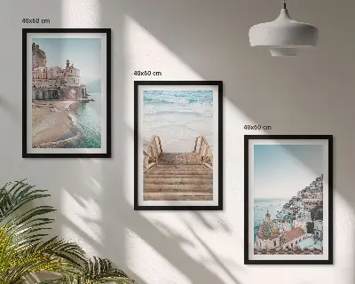 Set de 3 cuadros para salón con vistas de playa en tonos pastel de verano