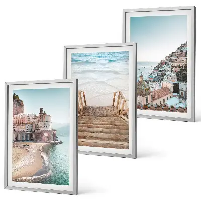 Set de 3 cuadros para salón con vistas de playa en tonos pastel de verano