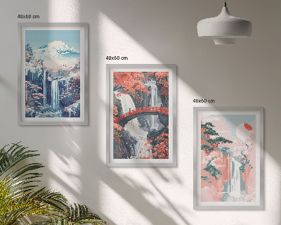 Set de 3 cuadros para salón cascadas montañas puente árboles