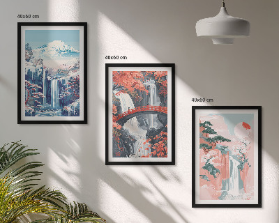 Set de 3 cuadros para salón cascadas montañas puente árboles