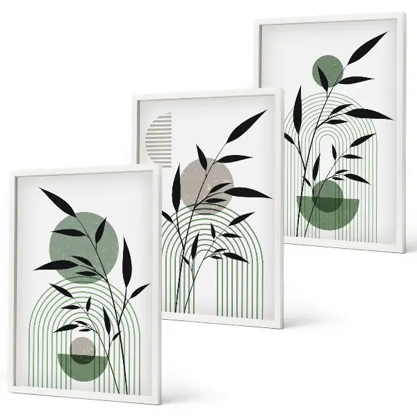 Juego de 3 cuadros con composiciones florales de estilo bohemio