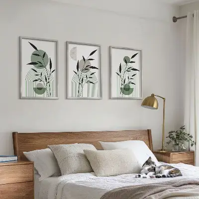 Juego de 3 cuadros con composiciones florales de estilo bohemio