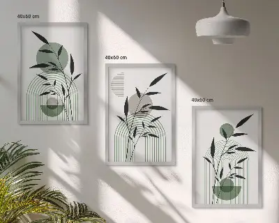 Juego de 3 cuadros con composiciones florales de estilo bohemio