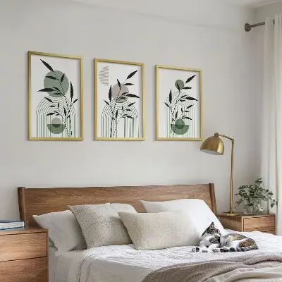 Juego de 3 cuadros con composiciones florales de estilo bohemio