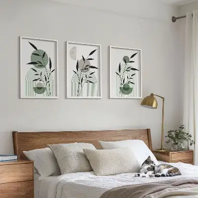 Juego de 3 cuadros con composiciones florales de estilo bohemio