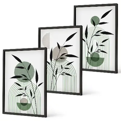 Juego de 3 cuadros con composiciones florales de estilo bohemio