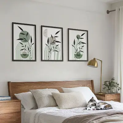 Juego de 3 cuadros con composiciones florales de estilo bohemio
