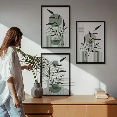Juego de 3 cuadros con composiciones florales de estilo bohemio