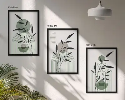 Juego de 3 cuadros con composiciones florales de estilo bohemio