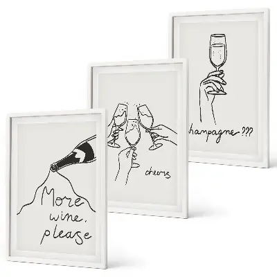 Set de 3 cuadros decorativos para salón con diseño de dibujo lineal de champán