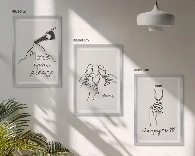 Set de 3 cuadros decorativos para salón con diseño de dibujo lineal de champán