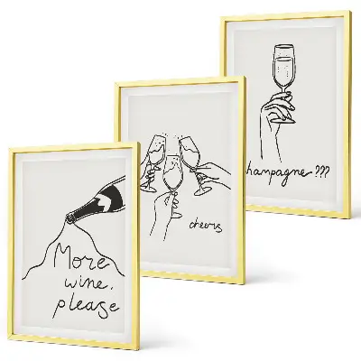 Set de 3 cuadros decorativos para salón con diseño de dibujo lineal de champán