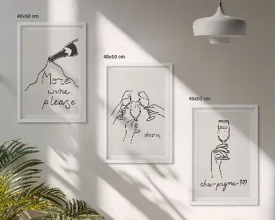 Set de 3 cuadros decorativos para salón con diseño de dibujo lineal de champán
