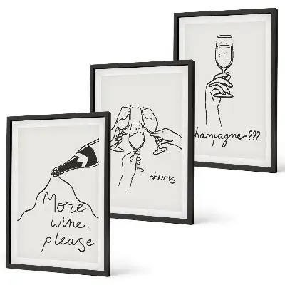 Set de 3 cuadros decorativos para salón con diseño de dibujo lineal de champán