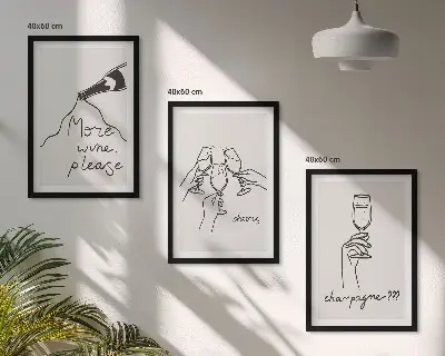 Set de 3 cuadros decorativos para salón con diseño de dibujo lineal de champán