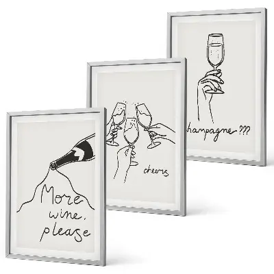 Set de 3 cuadros decorativos para salón con diseño de dibujo lineal de champán