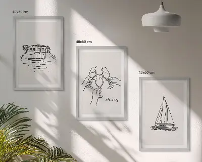 Juego de 3 cuadros brindis con velero frente al mar